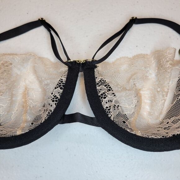 ANN Summers Black Strappy Cage Balconette with Cream/Nude Lace - Picture 9 of 12
